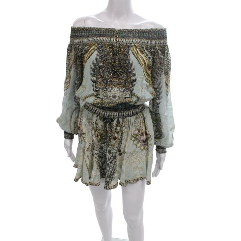 Camilla Womens Paisley Silk Boho Long Sleeve Blouse Size XS